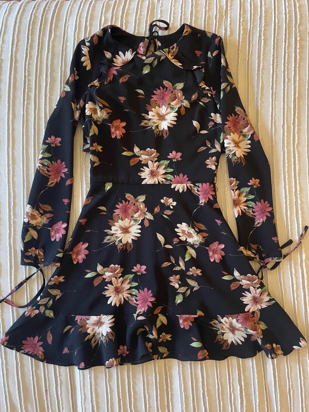 Lord & Taylor Black Floral Long-Sleeve Dress, Women’s Small